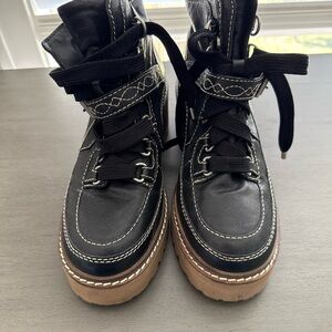 Free People Black Lace-Up Platform Boots
